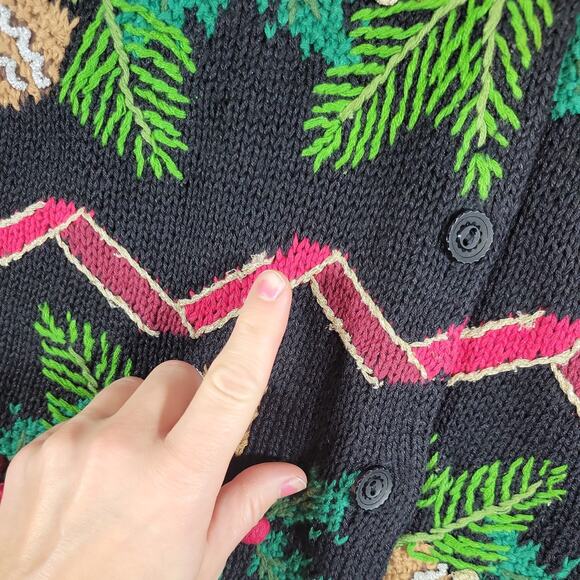 Design Options Jane Gordon VTG Christmas Cardigan Sweater XL Black Pinecones - Picture 8 of 12
